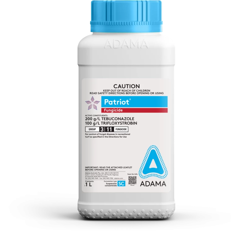 "Patriot® Fungicide 1L bottle – broad spectrum turf fungicide with Trifloxystrobin and Tebuconazole, controls Brown Patch, Dollar Spot and Anthracnose"