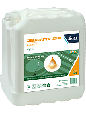 "Greenmaster Liquid Advance High N 10L liquid fertiliser by ICL in a white 10-litre container"
