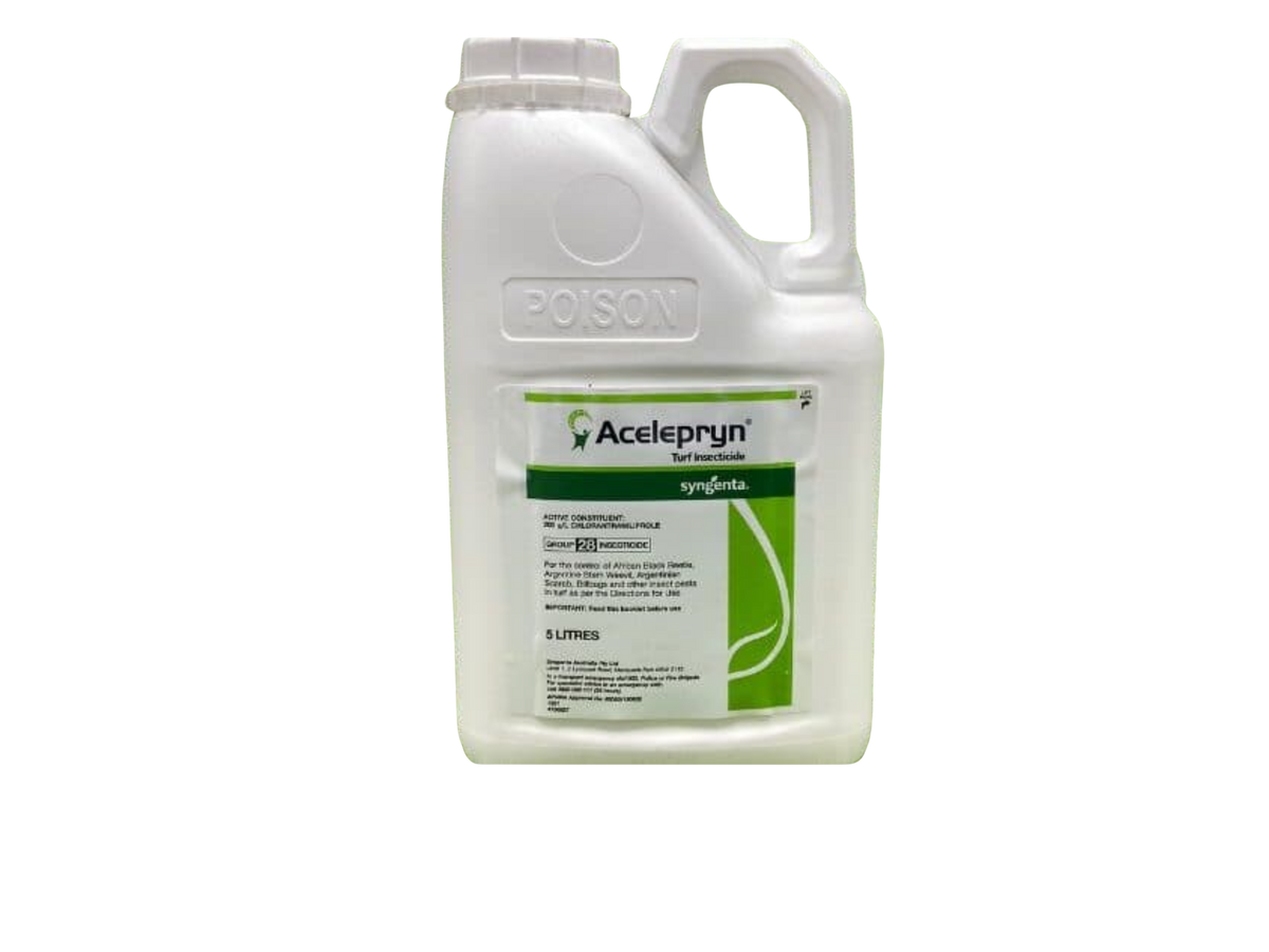  “Acelepryn 200SC turf insecticide in a white 5-litre container with a green Syngenta label.”