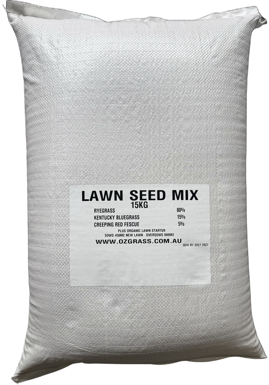 "Lawn Seed Mix 15kg bag — fast germinating blend for Australian lawns