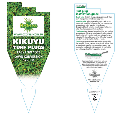 OzGrass Kikuyu Turf Plugs Easy Low Cost Lawn Conversion & Patch Up System Delivered to Your Door (100 per tray)