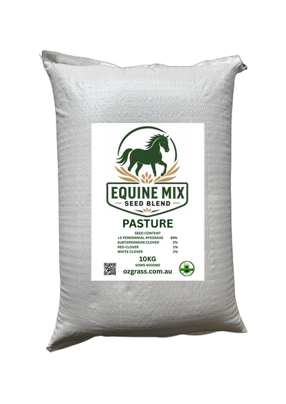 OzGrass Equine Mix Pasture Seed Blend 10KG bag - low endophyte perennial ryegrass with clover, sows 4000m², Australia