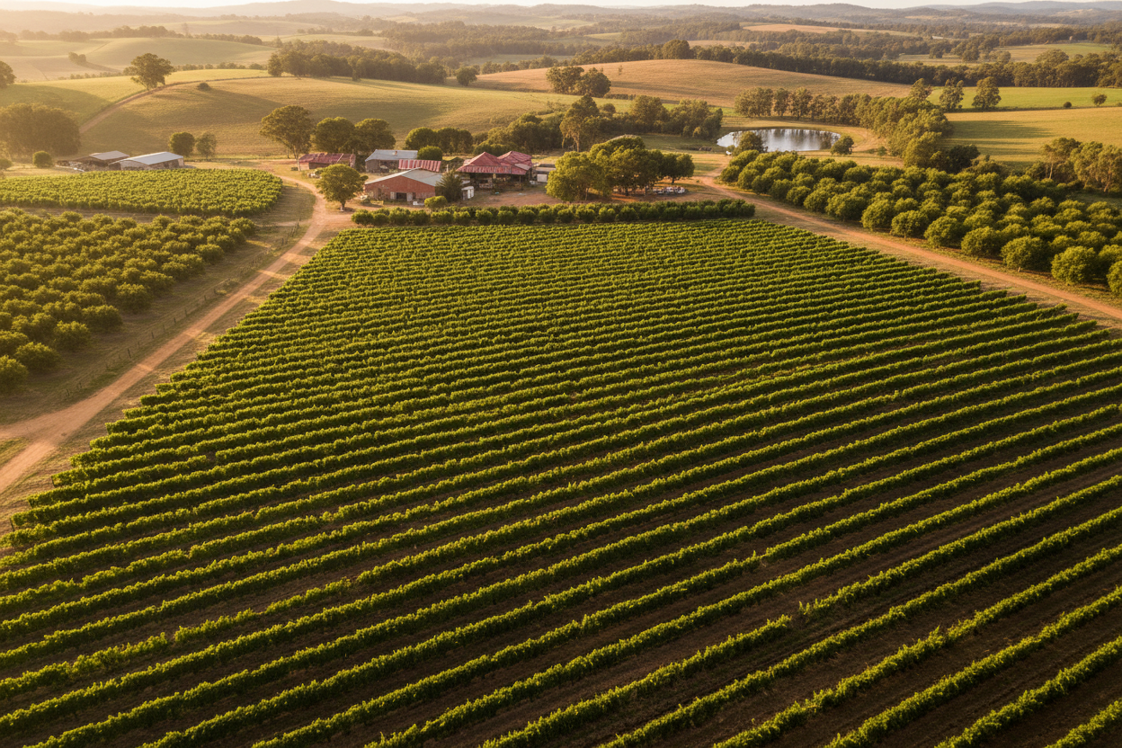 Australian vineyard and orchard landscape