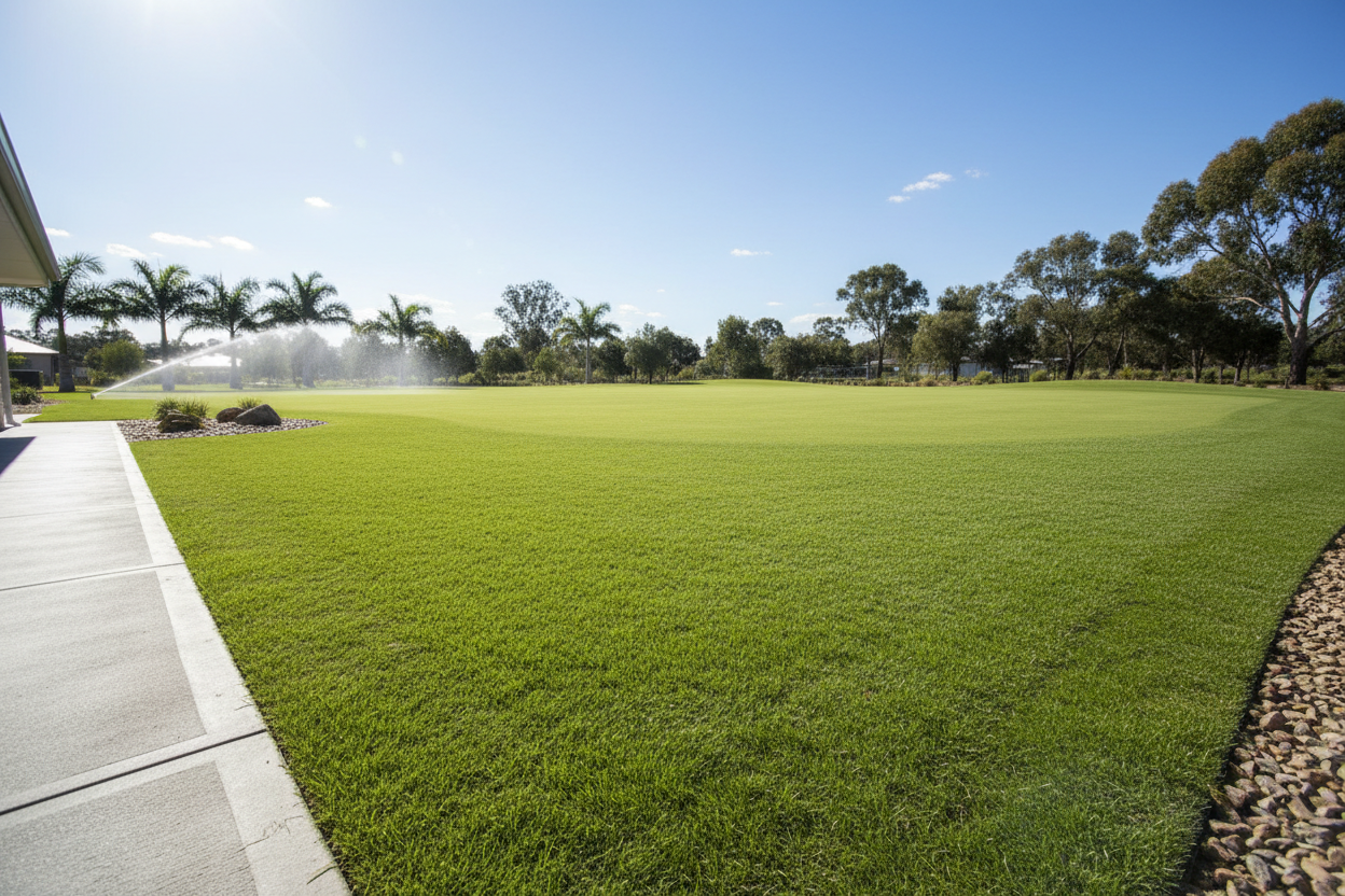 "Lush fine-leafed Bermuda couch grass lawn established from Dominator™ Couch Grass Turf Plugs | OzGrass"