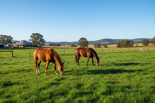 Two horses in green paddock